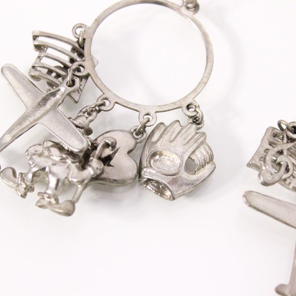 *Silver Hoop Earrings with Plane, Baseball Mitt, Music Note and More Pendents - Picture 3 of 3